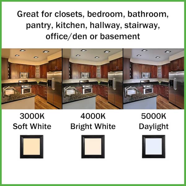 Low Profile 5 in. Matte Black Square LED Flush Mount with Night Light Feature J-box Compatible Dimmable (8-Pack)