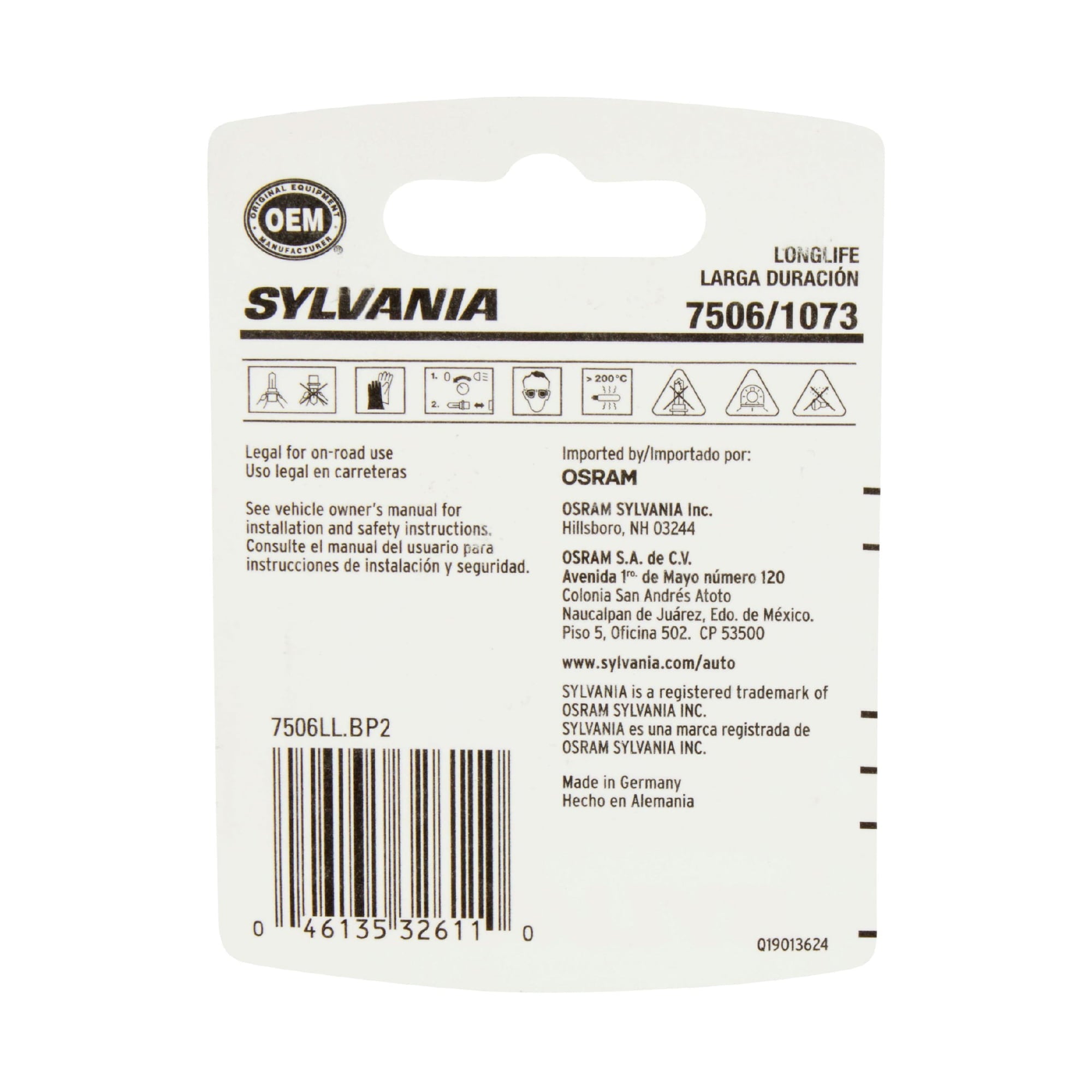 Sylvania 7506 Long Life Automotive Mini Bulb, Pack of 2.