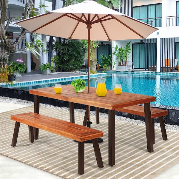 3-Piece Rectangle Wood Picnic Table Set