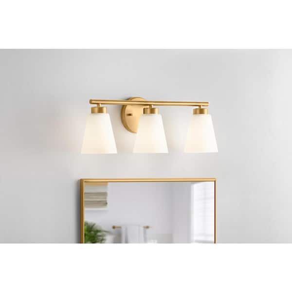 Eastburn 22 in. 3-Light Gold Vanity Light with Frosted Glass Shades