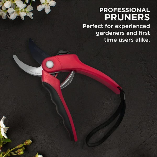 Red 8 in. Professional Heavy-Duty Bypass Pruning Shears Hand Pruner for Gardening