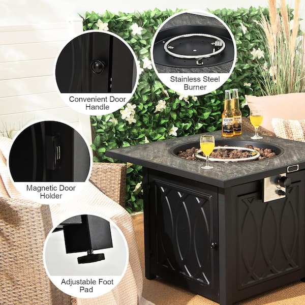 50,000 BTU Propane 32 in. Stone Metal Fire Pit Table Square Tabletop with Lava Rocks Cover