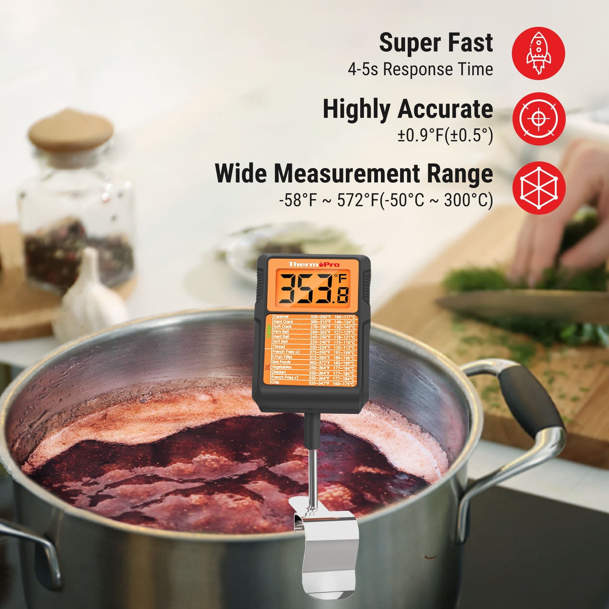 ThermoPro TP510W Waterproof Digital Candy Thermometer with Pot Clip, 8
