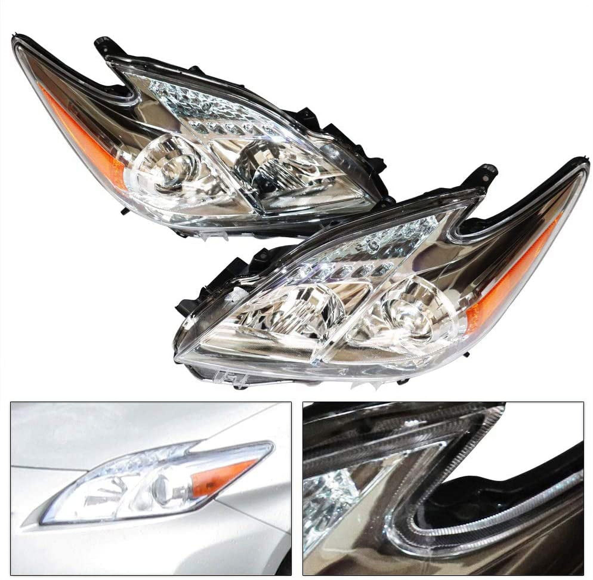 Anqidi Halogen Model LH+RH Headlights Headlamps Assembly Set for 2010-2011 Toyota Prius