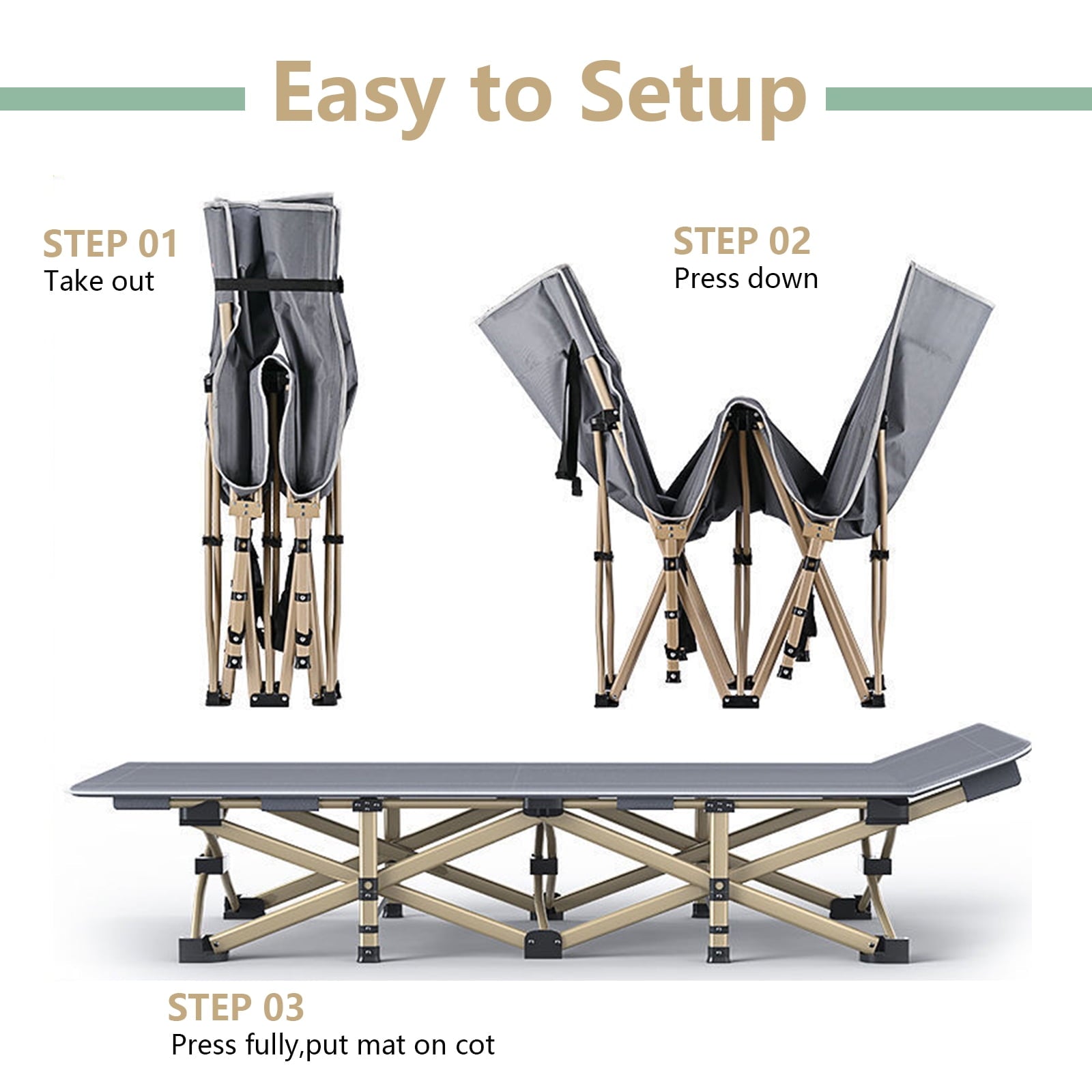 GIVIMO Camping Cot with Mattress 75x28 inch Folding Bed with Carry Bag, Gold