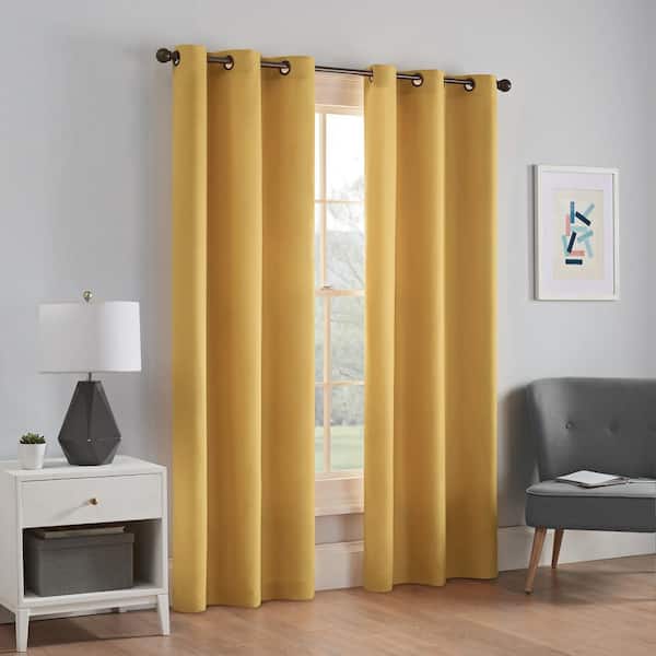 Microfiber Thermaback  Ochre Solid Polyester 42 in. W x 84 in. L Blackout Single Grommet Top Curtain Panel