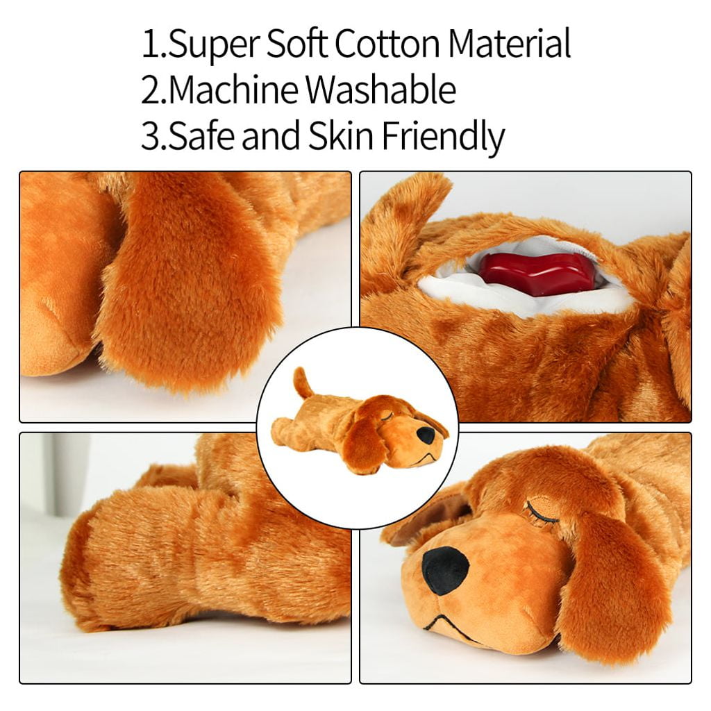 AIPINQI Doggy Heartbeat Stuffed Toy, Pet Anxiety Relief Sleep Aid Calming Toys, Dark Brown