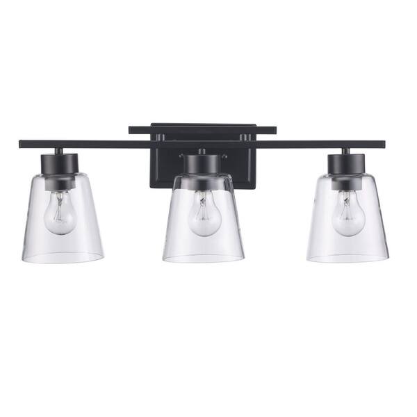 Abbedale 23.38 in. 3-Light Black Bathroom Vanity Light Fixture with Clear Glass Shades