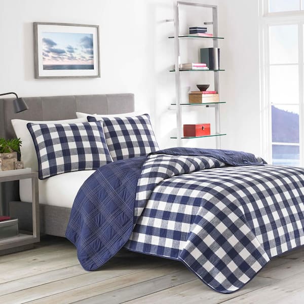 Lakehouse Plaid 2-Piece Navy Blue Cotton Twin Quilt Set