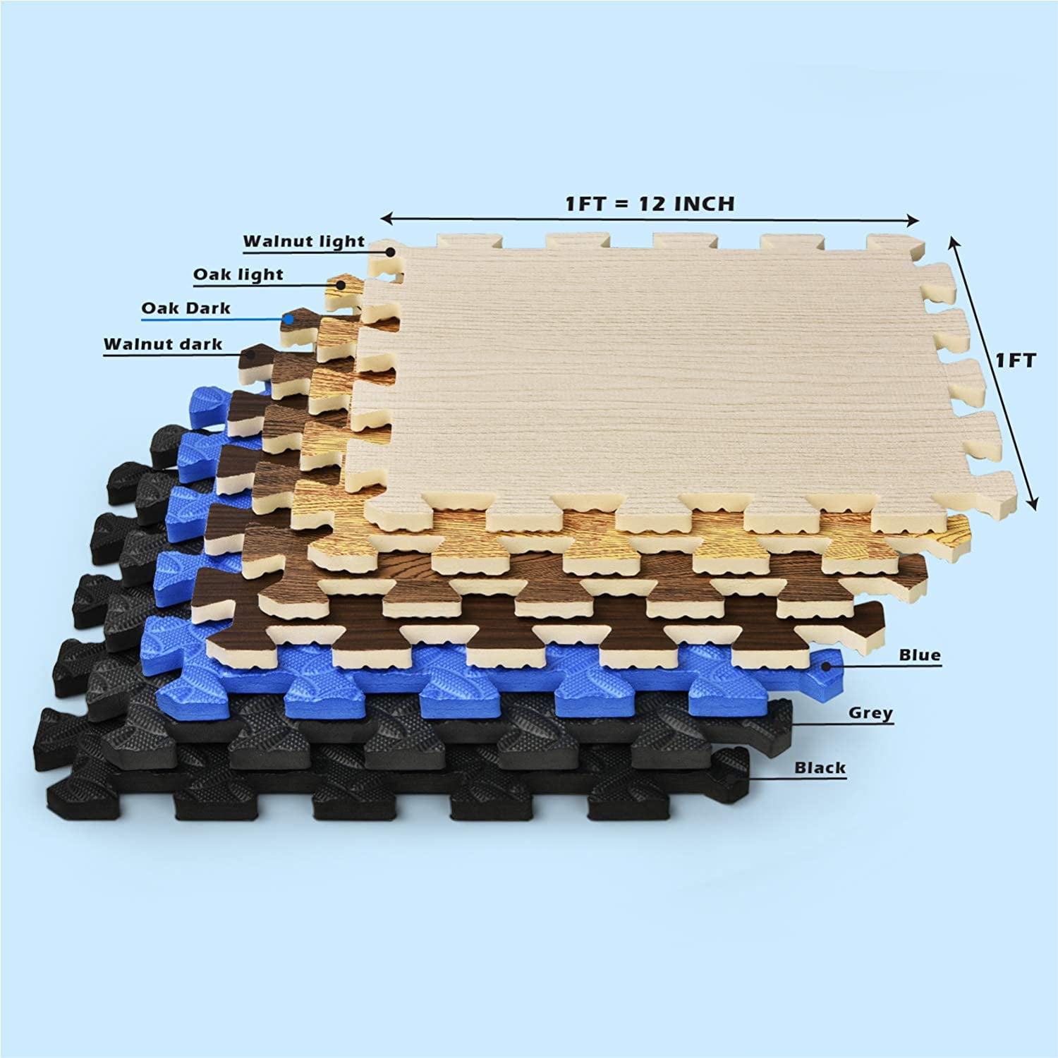 Yes4All 16 pcs Interlocking Exercise Foam Mats, Cover 16 sqft, 3/8 inch Thick, Black and Gray Color