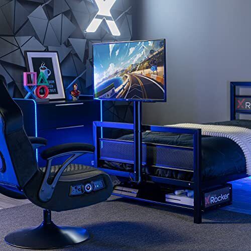 Basecamp Modern Gaming Bed, Metal Mesh Frame,Sleek Modern Design TV Mount(Full )