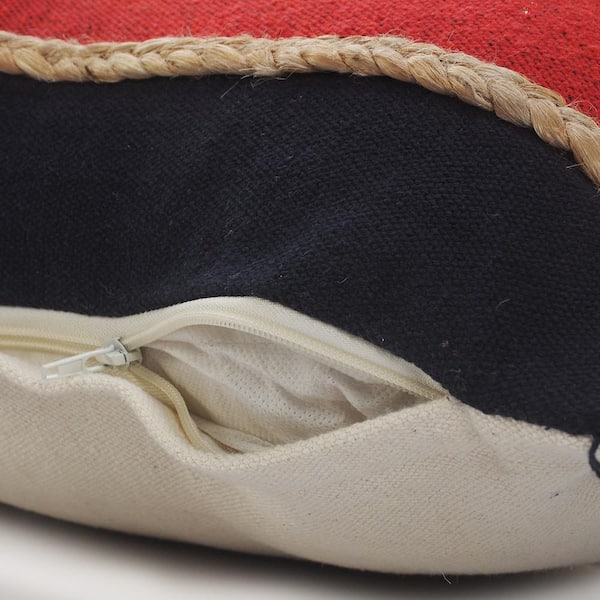 Atlantis Americana Red / Navy Striped Jute Braided Poly-fill 14 in. x 36 in. Lumbar Throw Pillow