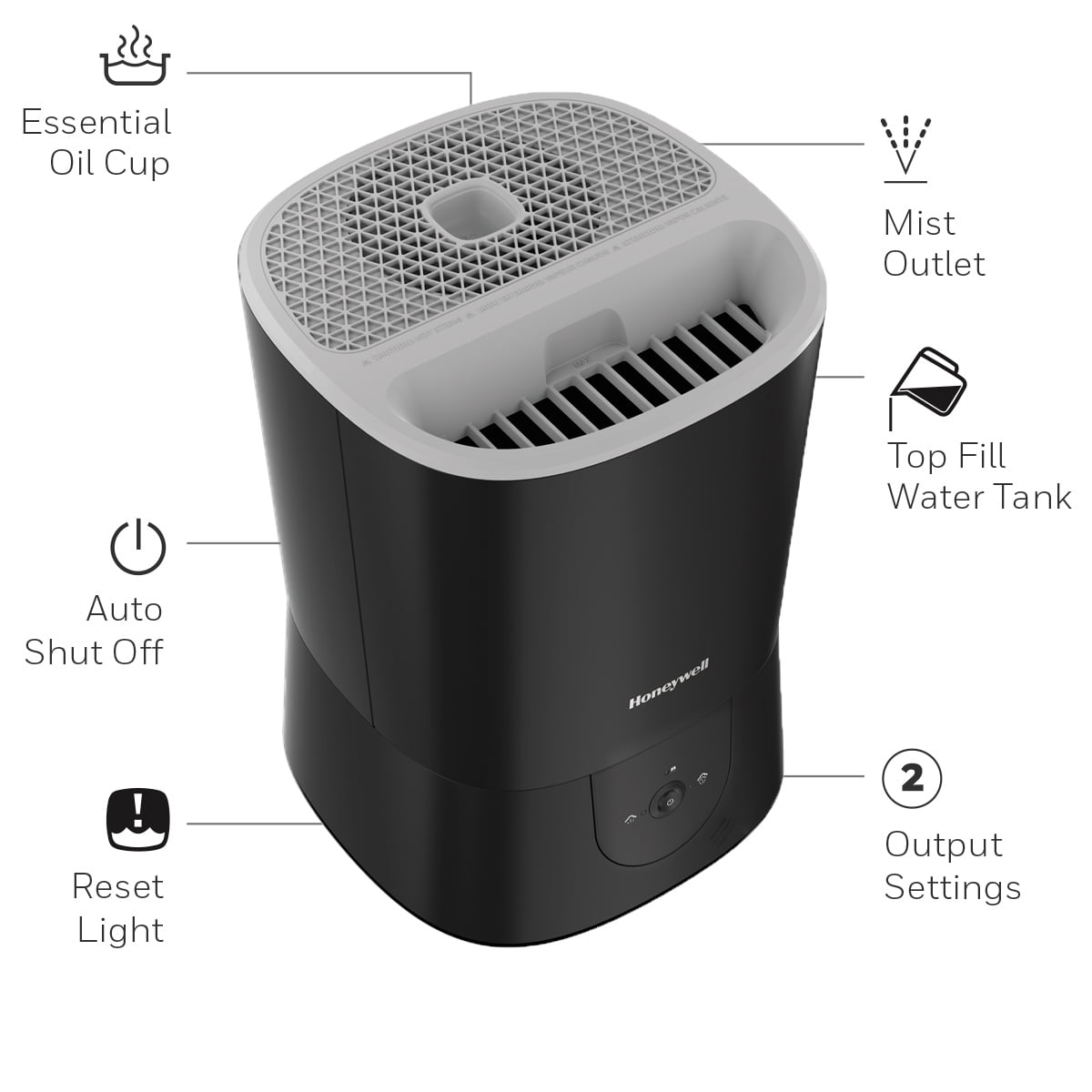 Honeywell 1.5 gal. 500 sq ft Filter Free Warm Mist Humidifier with Essential Oil Cup, Black, HWM440