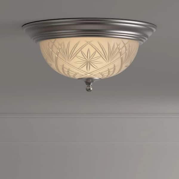 Kilbourne 13 in. 2-Light Satin Nickel Flush Mount with Clear Glass Shade