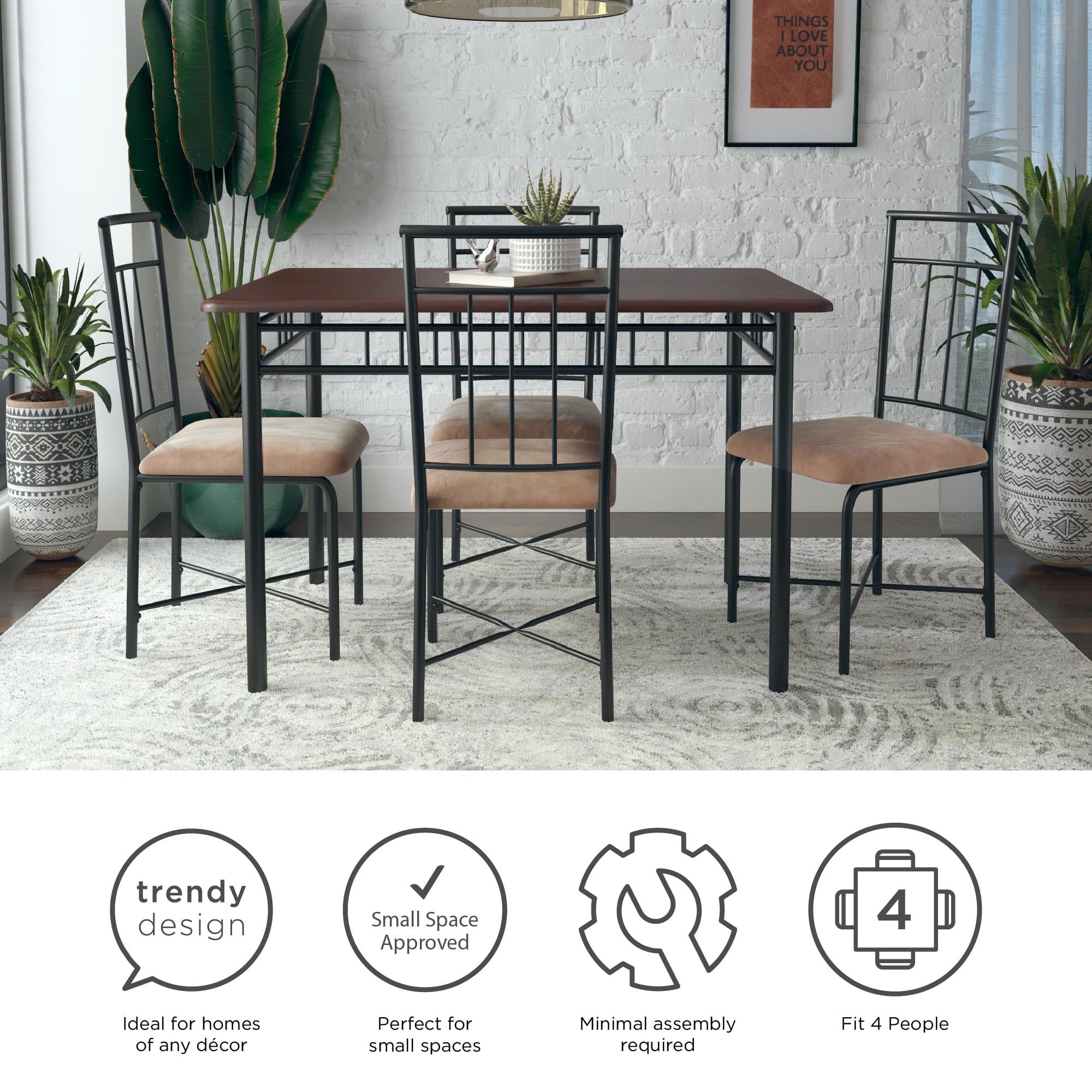 Mainstays Louise Traditional 5-Piece Wood & Metal Dining Set, Deep Walnut