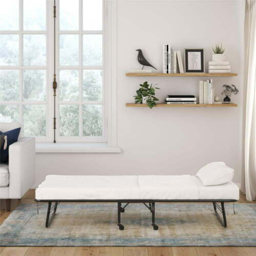 Folding Bed Cot 5" Roll Away Sleeper Innerspring Mattress Guest Portable Rolling