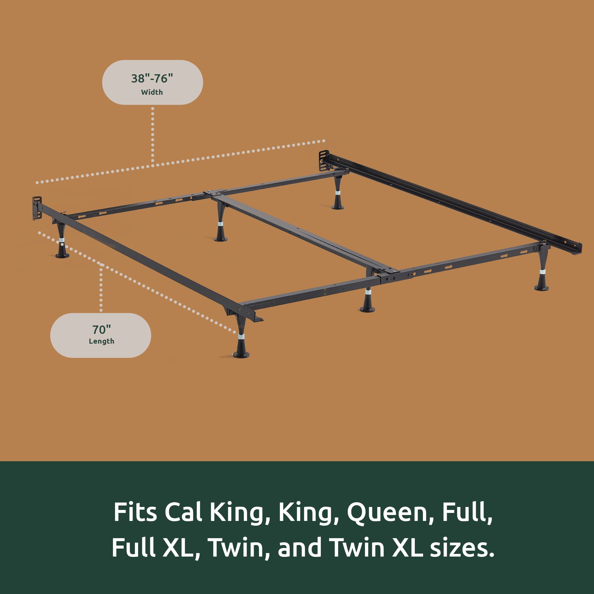 Rest Haven Metal Adjustable Bed Frame with Glides, Twin - Cal King