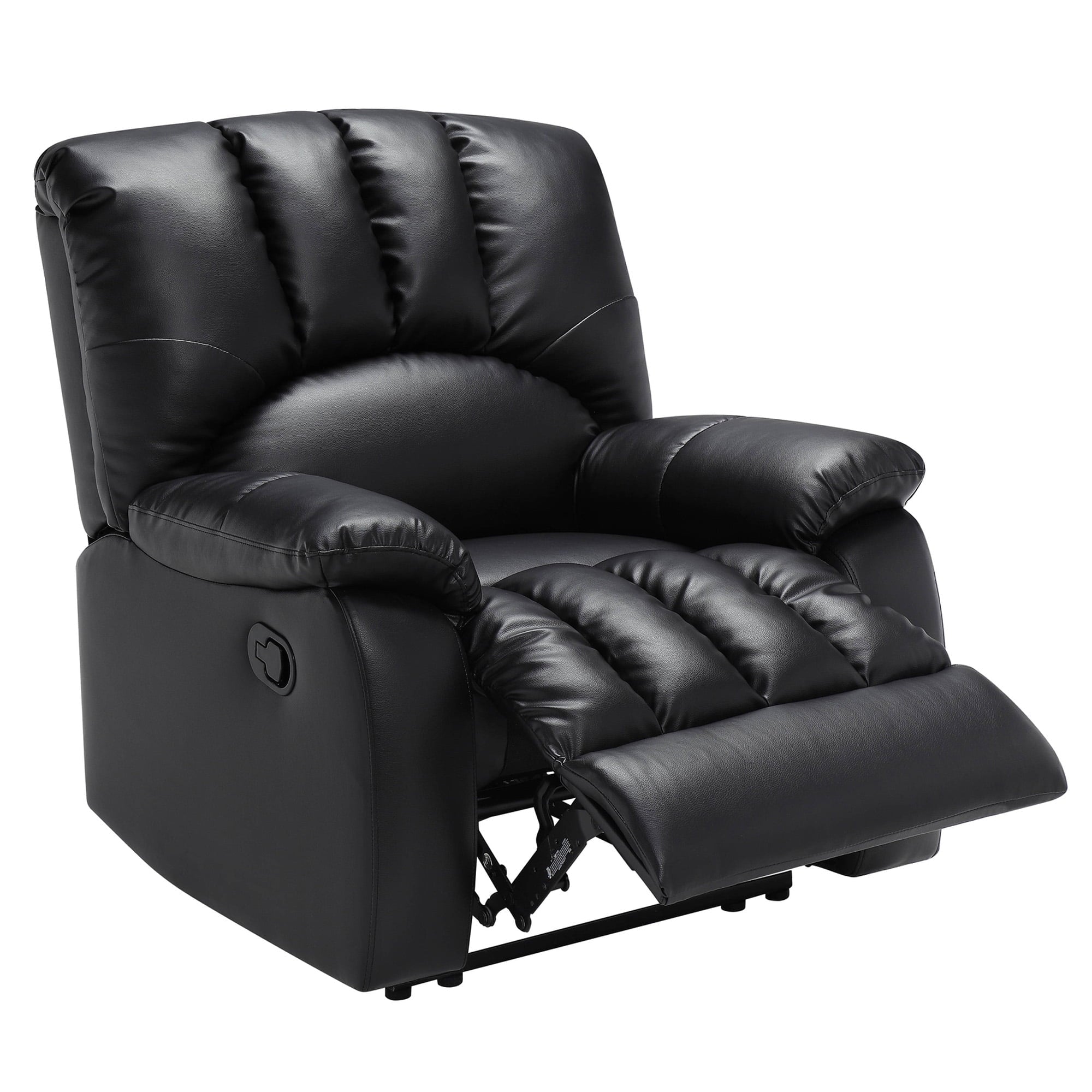 Mainstays Recliner, Full-Reclining, Black Faux Leather Upholstery