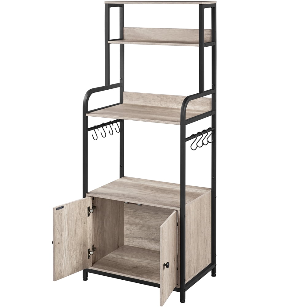 Topeakmart 4 Tiers Industrial Wooden Kitchen Baker's Rack with 8 S-Hooks, Gray