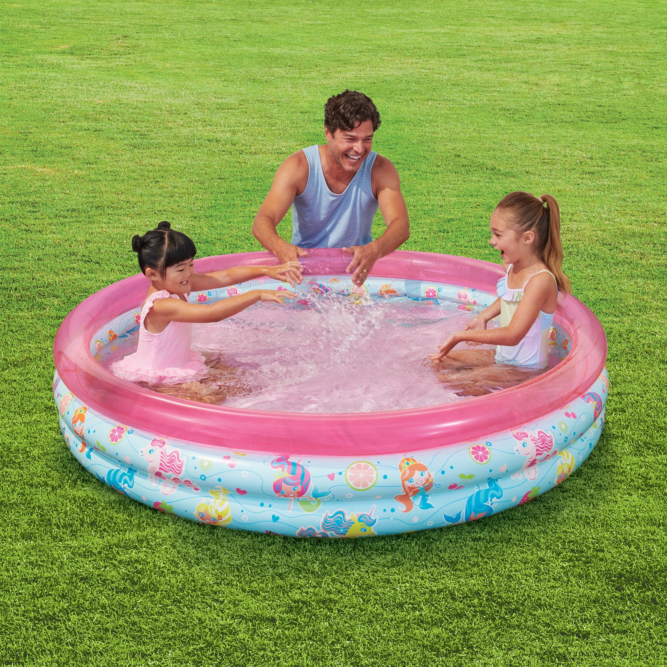 Round Inflatable 3-Ring Kiddie Splash Play Pool, Pink, For Kids, Age 2 & up, Unisex