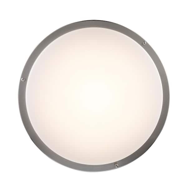 Barnes 17 in. 3-Light CFL Brushed Nickel Flush Mount Ceiling Light Fixture with White Acrylic Shade