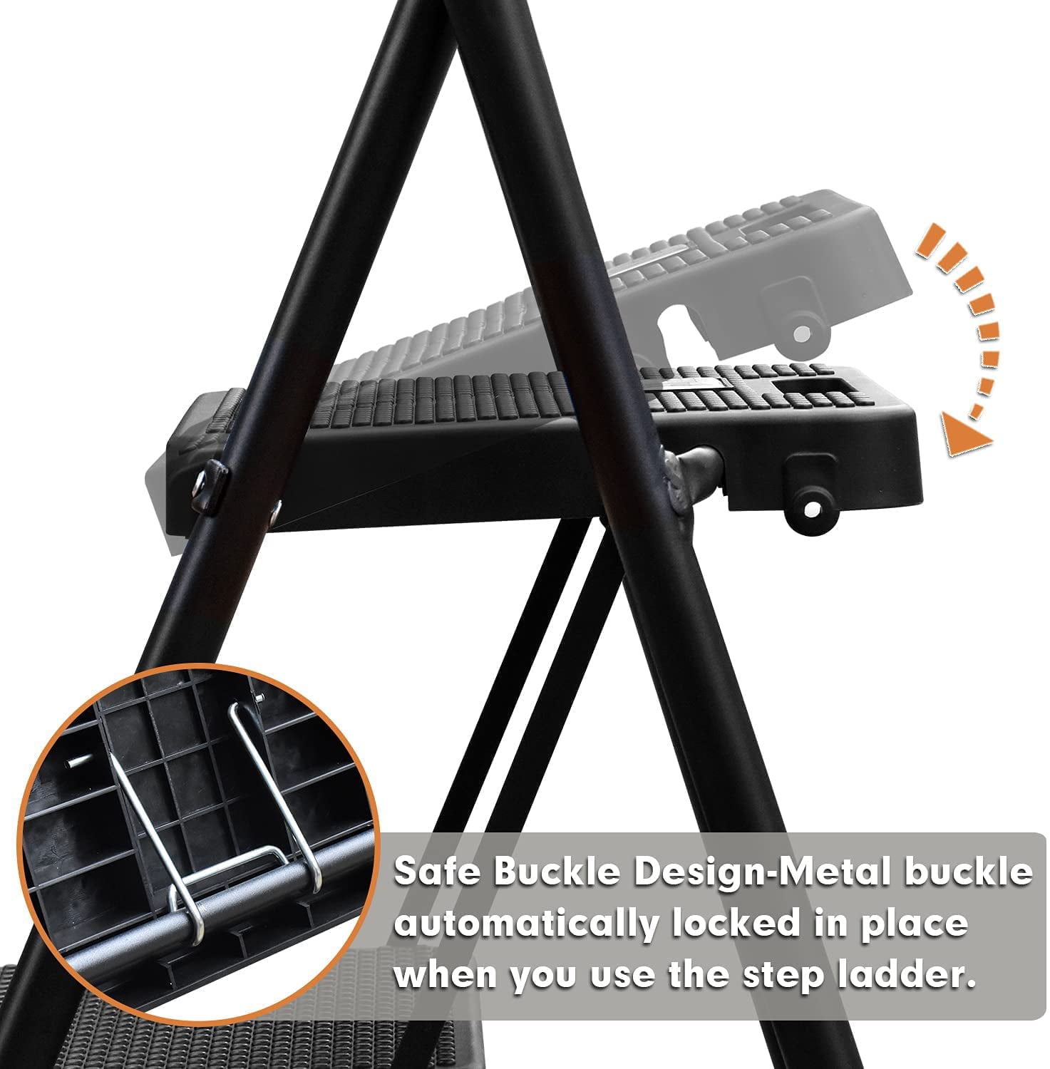 HBTower Folding 3-Step Stool Ladder, 500lbs, with Wide Anti-Slip Pedal and Steel Handgrip, Black
