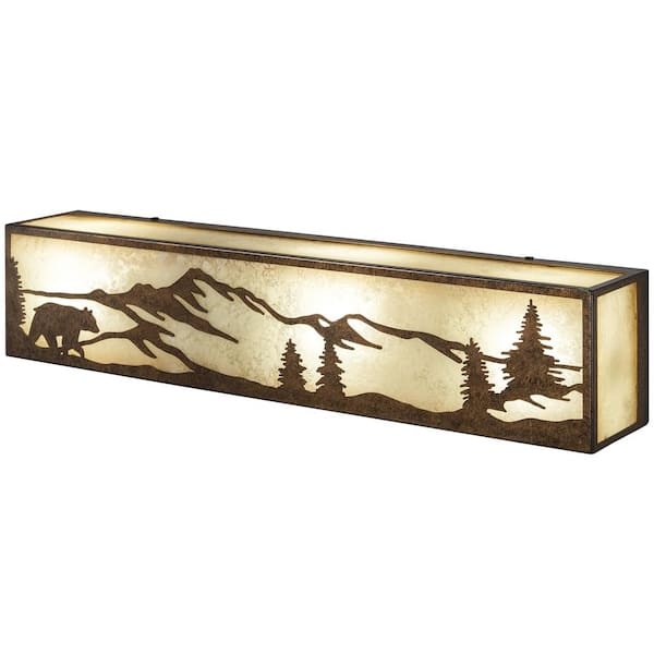 Ansley Pine 24 in. 3 Light Rustic Bronze Vanity Light Bar with Sunset Glass