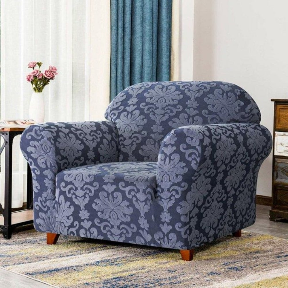 CHUN YI 1-Piece Jacquard Damask Stretch Sofa Cover Slipcover Couch Cover (Chair, Grayish Blue)