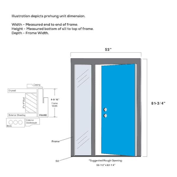 53 in. x 81.75 in. Clear Glass Right Hand 3/4 Lite 1-panel Primed Fiberglass Smooth Prehung Front Door with One Sidelite