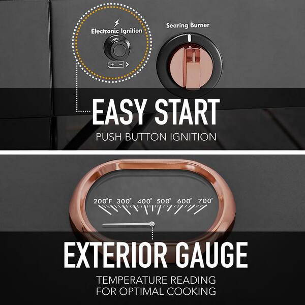 4-Burner Propane Gas Grill with Side Searing Burner in Black with Copper Accent