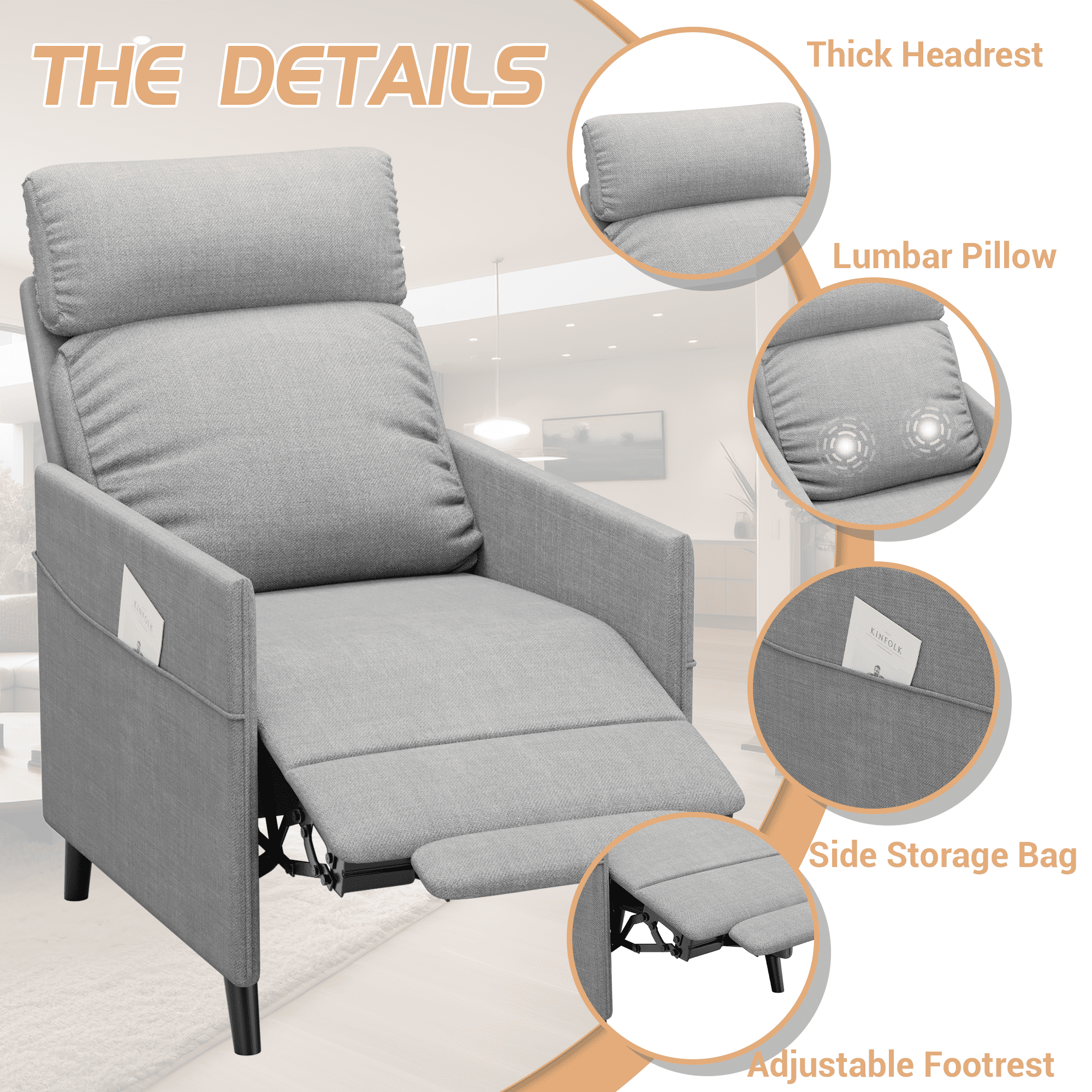 Homall Massage Recliner Home Single Sofa Chair Home Theatre Seating Living Room Sofa,Linen Grey