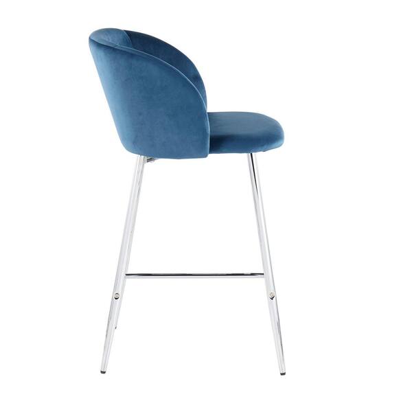 Fran 26.5 in. Blue Velvet and Chrome Metal Counter Height Bar Stool (Set of 2)