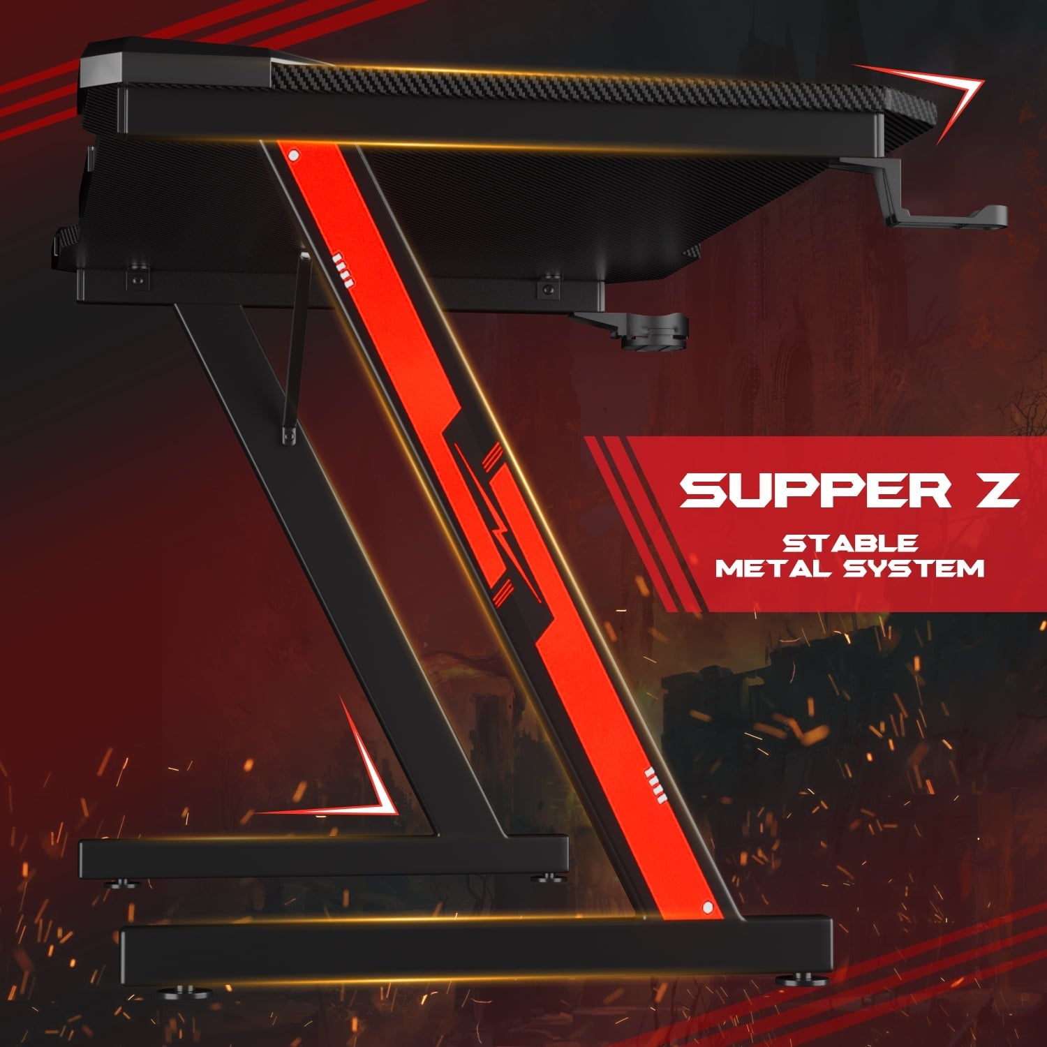 Homall 44 Inches Z-Shaped Gaming Desk Carbon Fiber Surface Desk with Cup Holder & Headphone Hook, Black