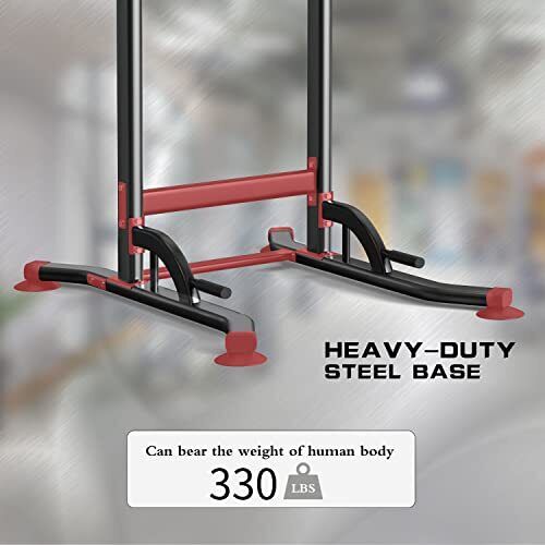 Power Tower Dip Station, Pull Up Bar Stand Height Adjustable Black&Red