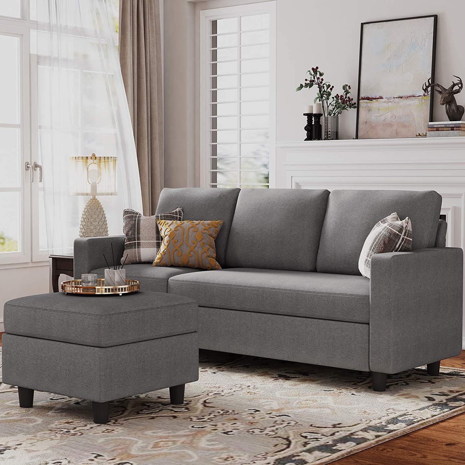 HONBAY Dryades L-Shaped Sectional Sofa, Gray Fabric