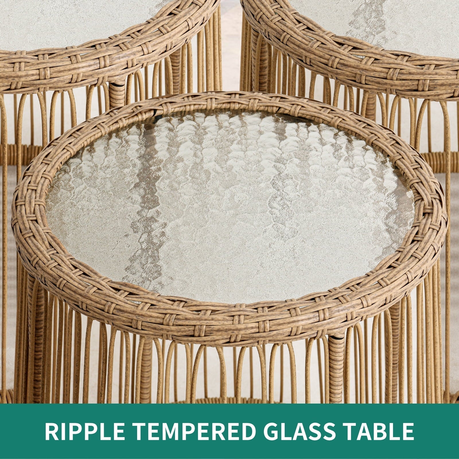 Dextrus L-Shaped Patio Sofa, All-Weather Wicker Patio Conversation Set with Tempered Glass Table & Cushions