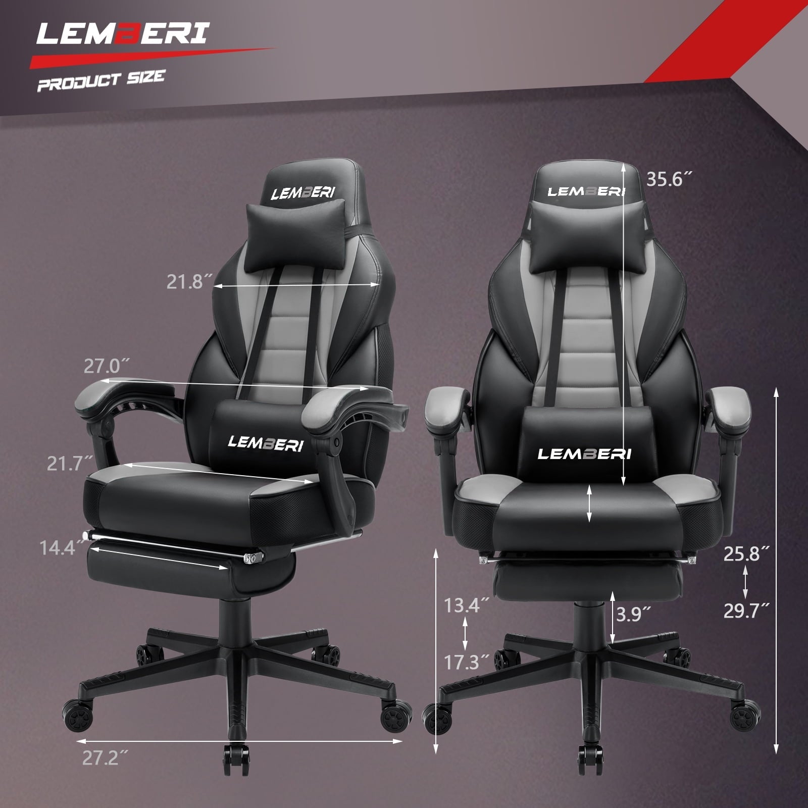Waleaf Gaming Chair with Lumbar Massage, Ergonomic Gamer Gear Gaming Chair with Footrest