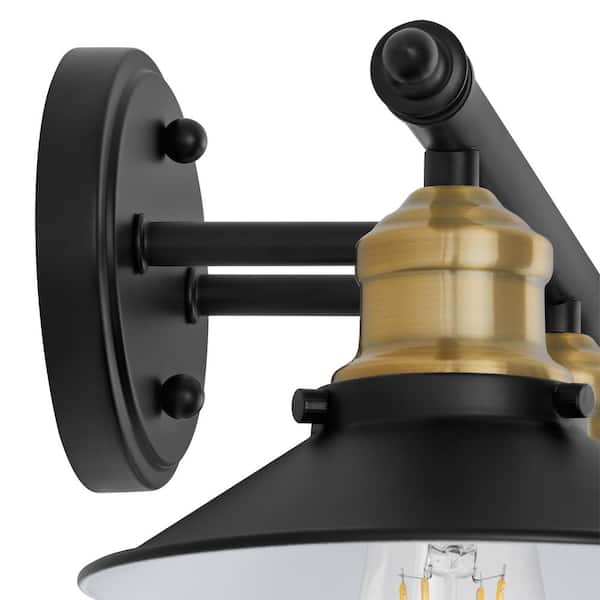 Glenhurst 25 in. 3-Light Industrial Farmhouse Black and Brass Bathroom Vanity Light Fixture with Metal Shades