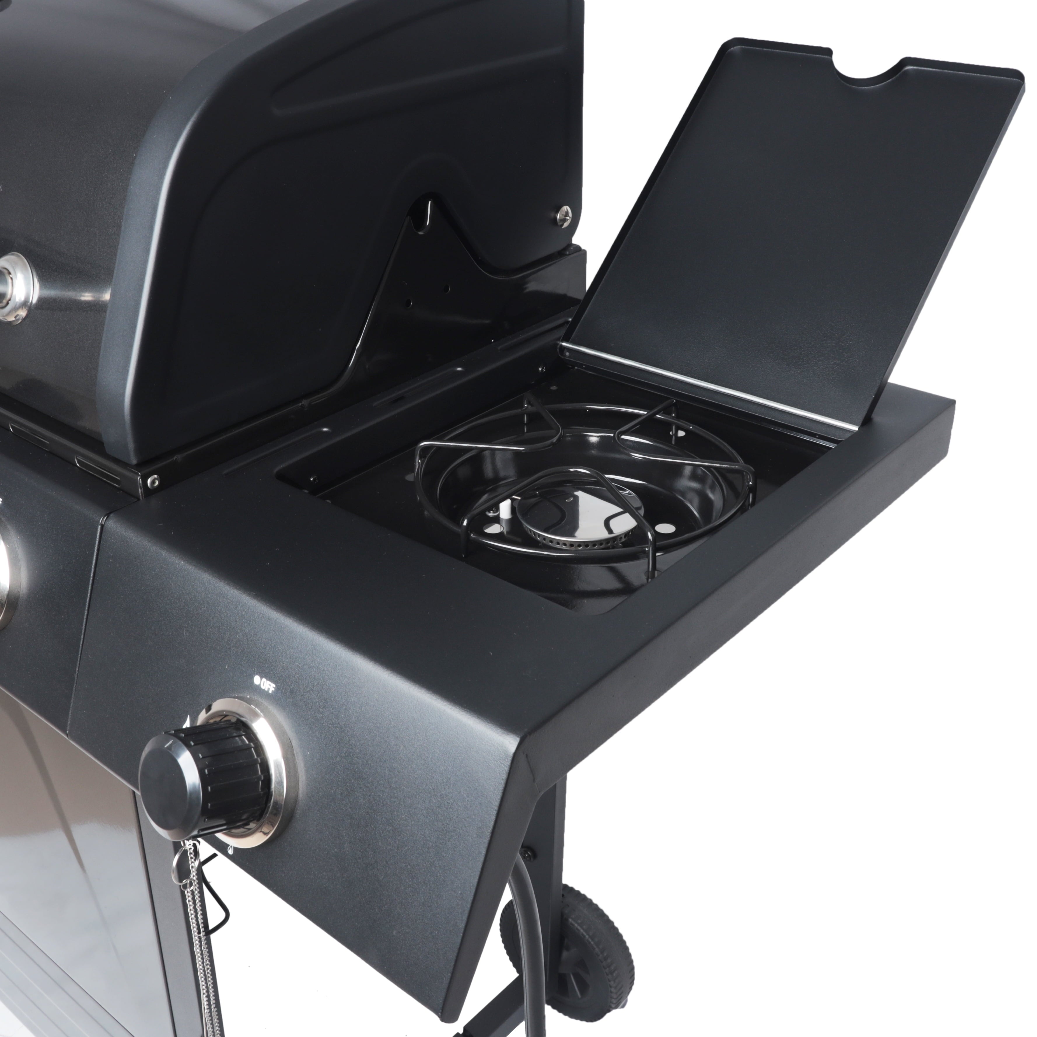RevoAce 4-Burner Propane Gas Grill with Side Burner, Stainless Steel & Black