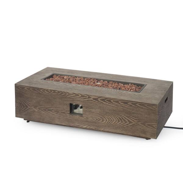Mayfair Brown Wood Pattern Metal Rectangular Stone Fire Pit (No Tank Holder)