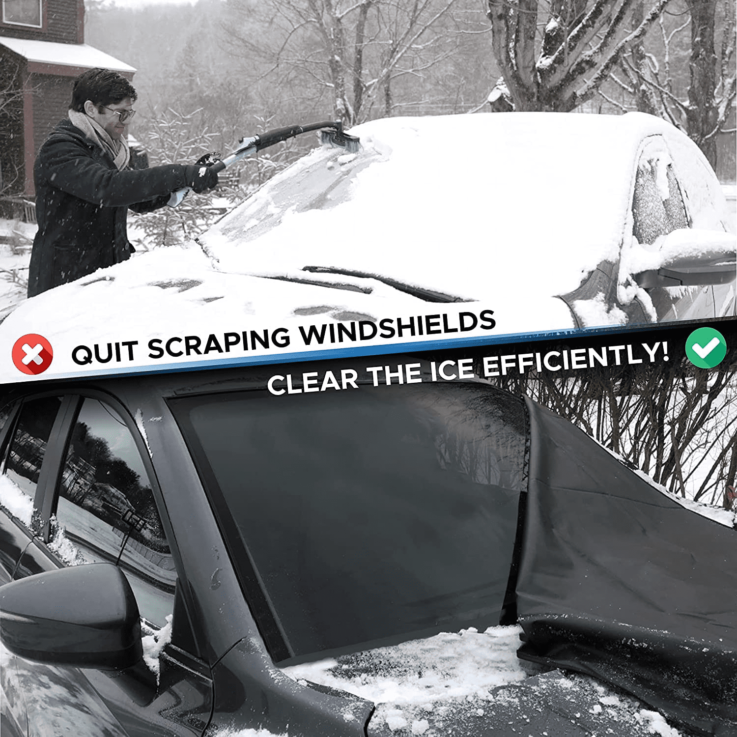 Koovon Car Windshield Cover for Ice and Snow, Upgraded 420D Oxford Fabric Winter Windshield Covers for Ice Removal, Winter Car Accessories for Windshield Protection, Standard 69 x 42 Inche
