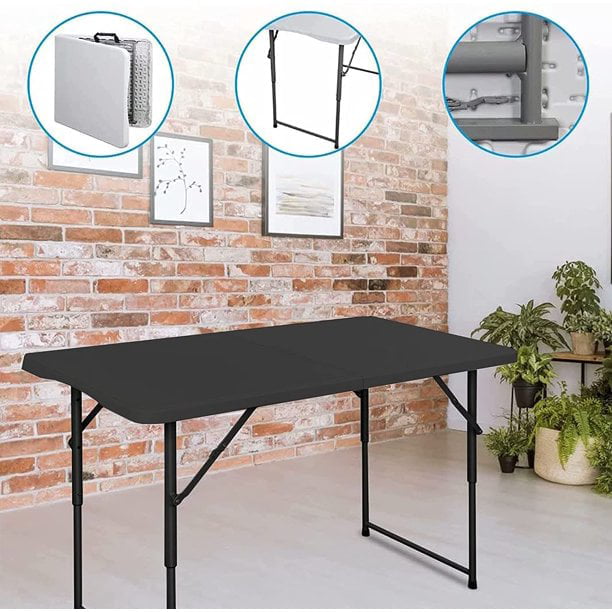AEDILYS 4ft Portable Plastic Folding Tables for Indoor Outdoor, Black