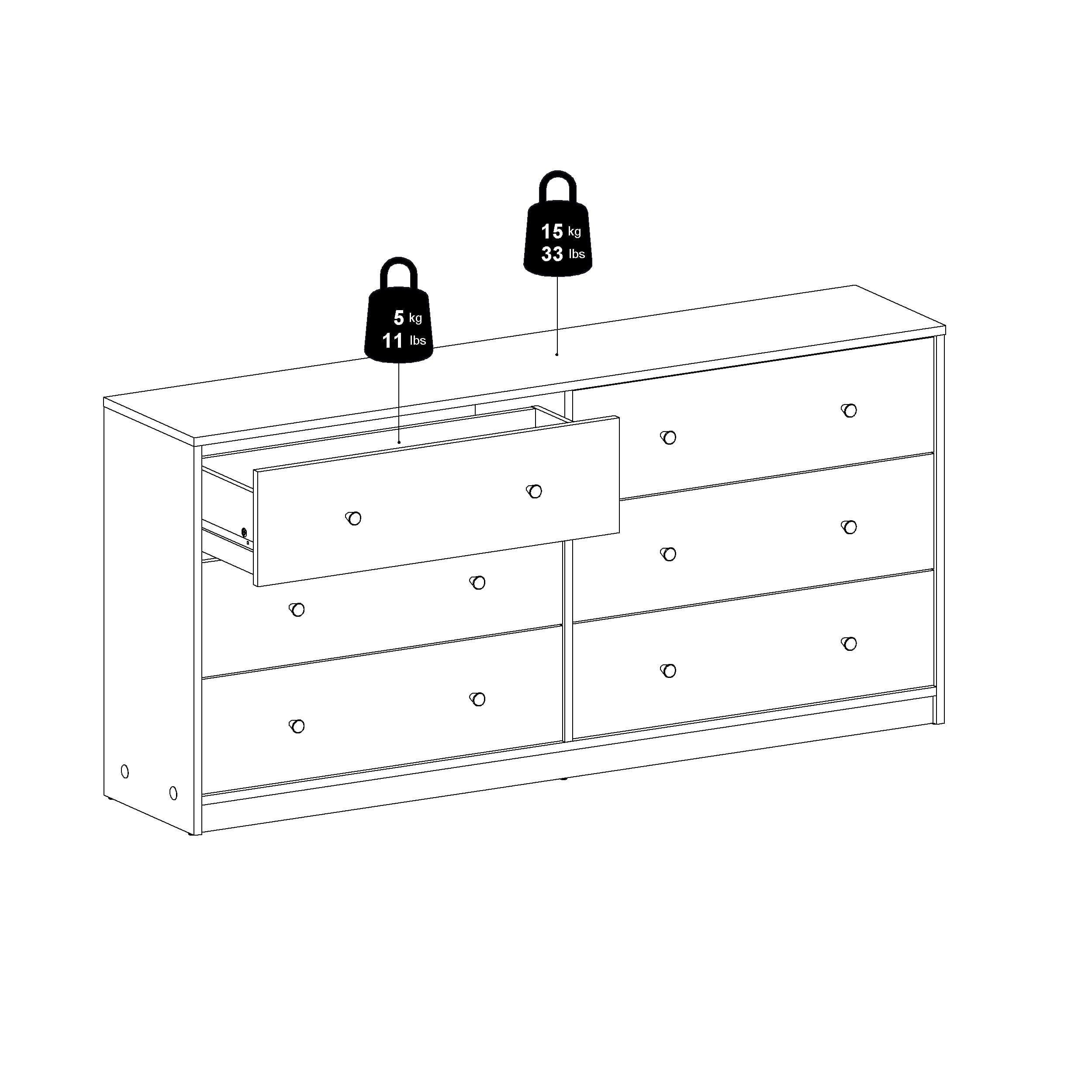 Studio 6 Drawer Double Dresser, Coffee