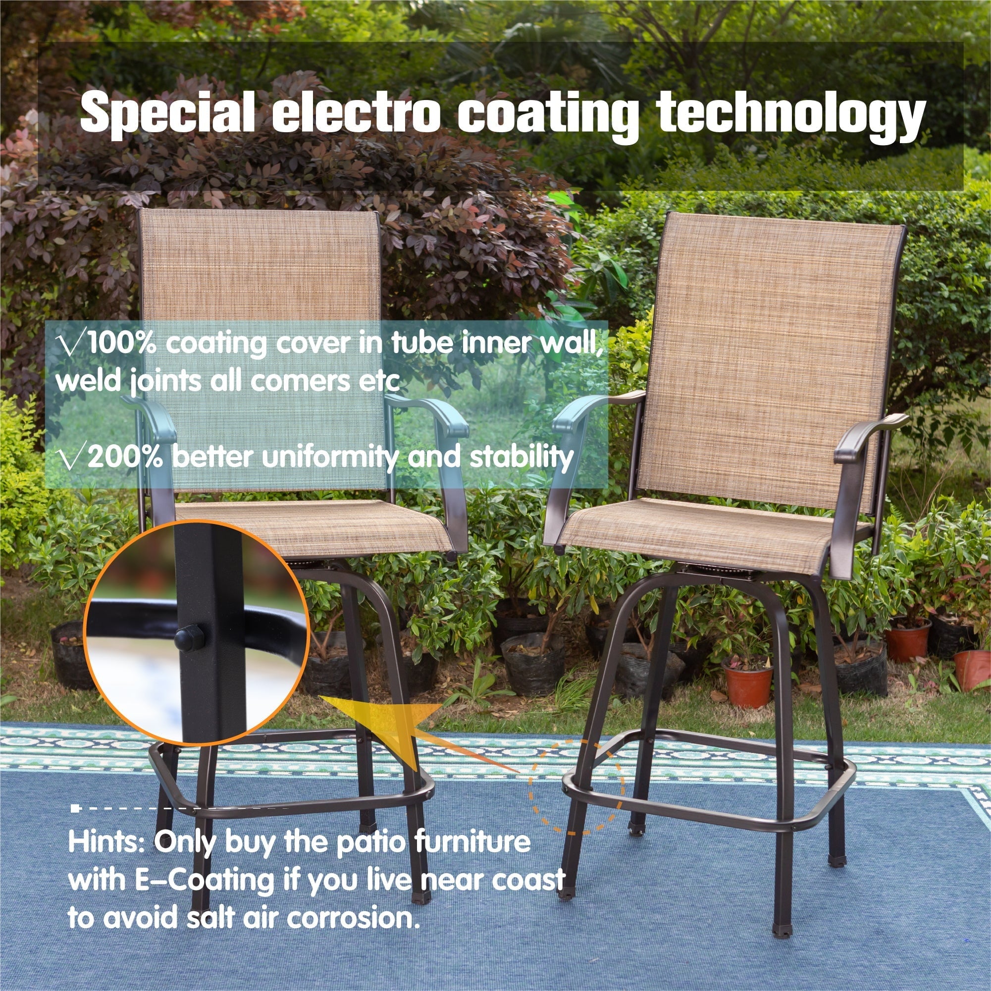 Sophia & William Outdoor Patio Metal Swivel Bar Stools Height Chairs Furniture Set of 2