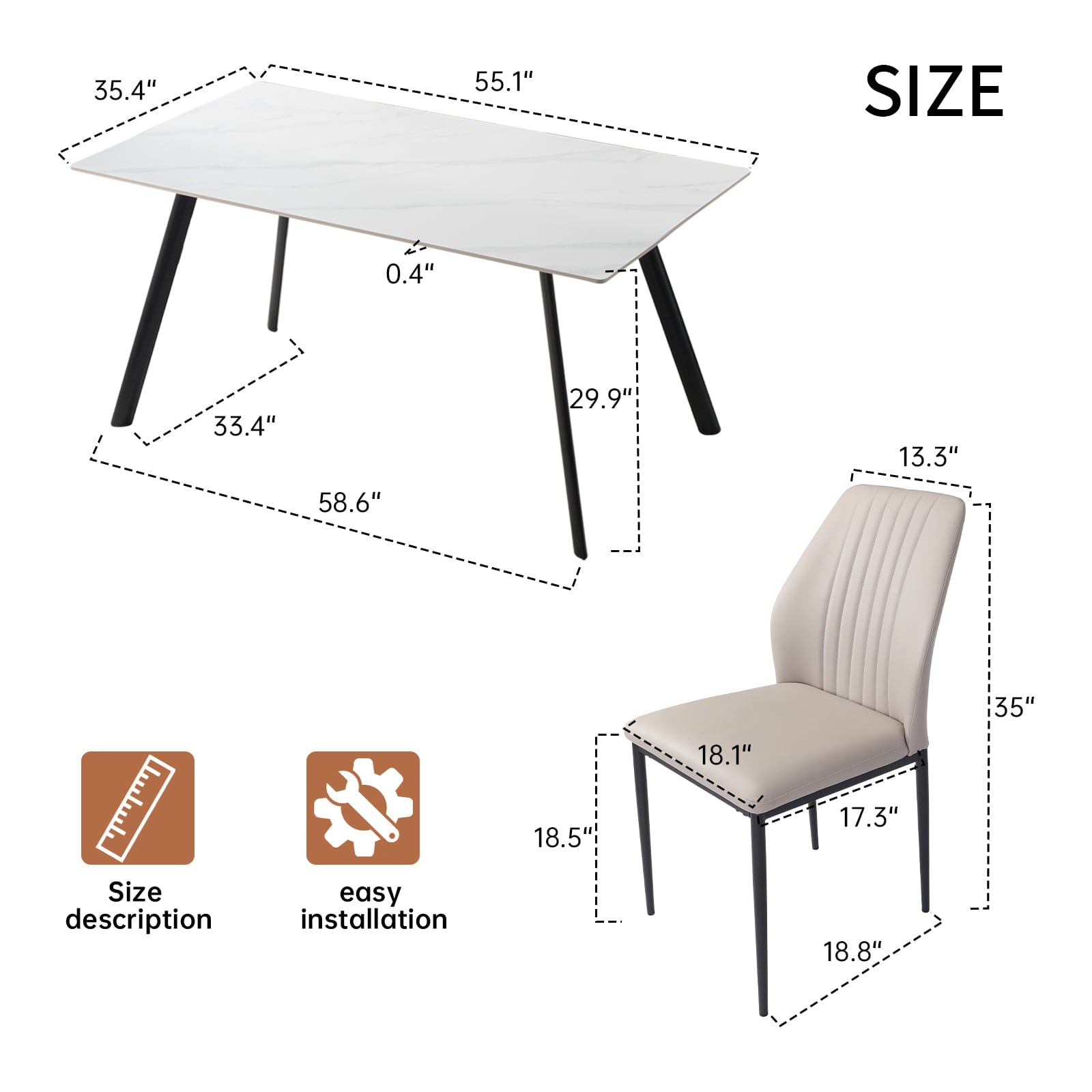 7 Piece Dining Table Sets,Stable Sintered Stone & Leather Modern Dining Chairs Set of 6, Round Corners (1Table with 6 Beige Chairs)