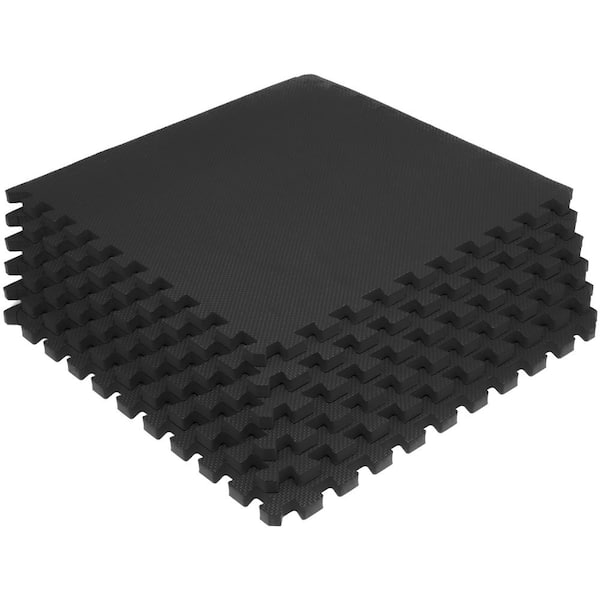 Thick Exercise Puzzle Mat Black 24 in. x 24 in. x 0.75 in. EVA Foam Interlocking Anti-Fatigue (6-pack) (24 sq. ft.)