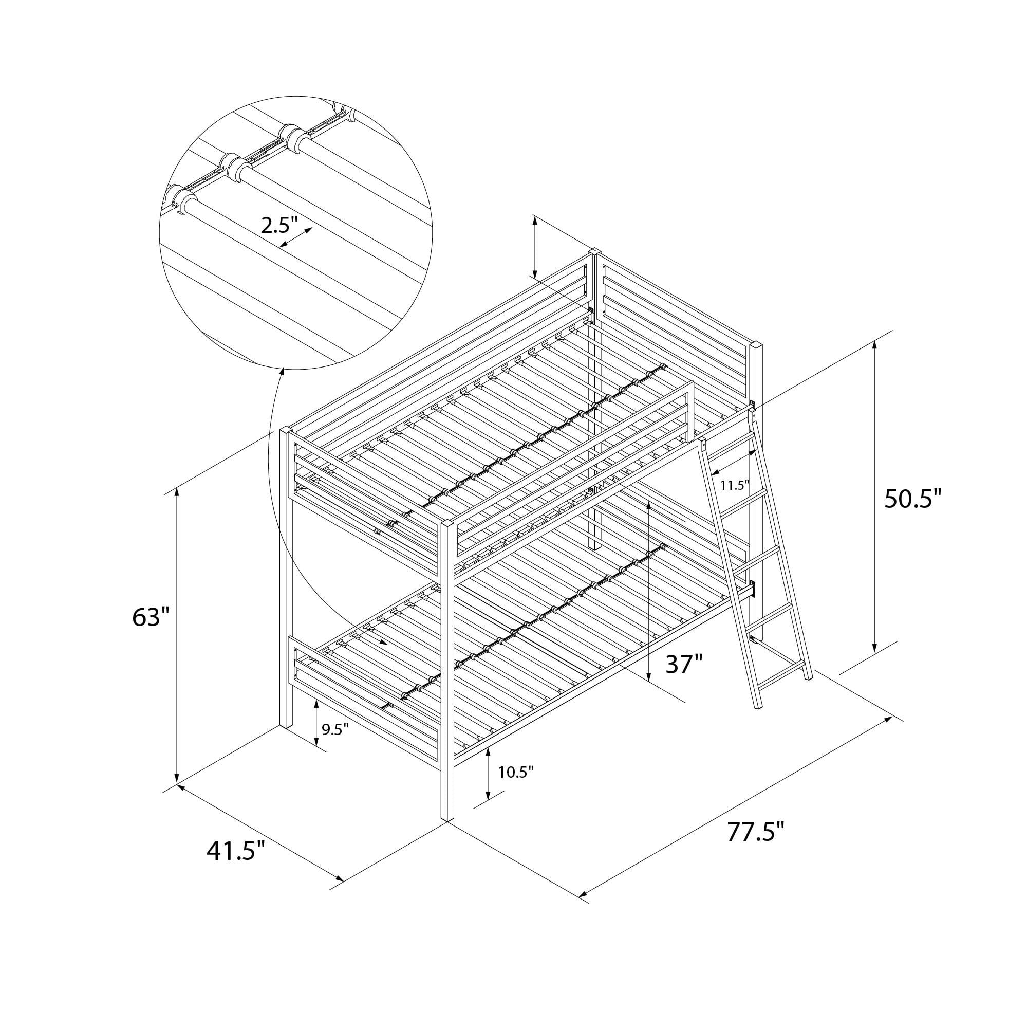 Teen Novogratz Charlie Twin-Over-Twin Metal Bunk Bed, Gray