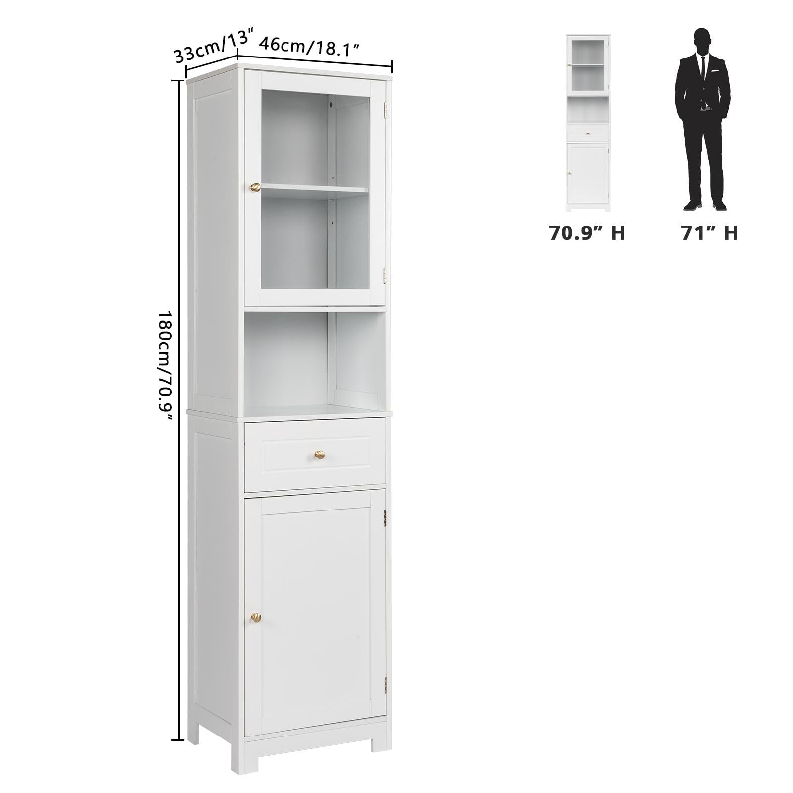 Ktaxon Large Bathroom Tall Storage Cabinet Organizer, Freestanding Line Tower Pantry Cabinet with Adjustable Shelves and 2 Cupboards for Kitchen Living Room Bedroom Office, 18