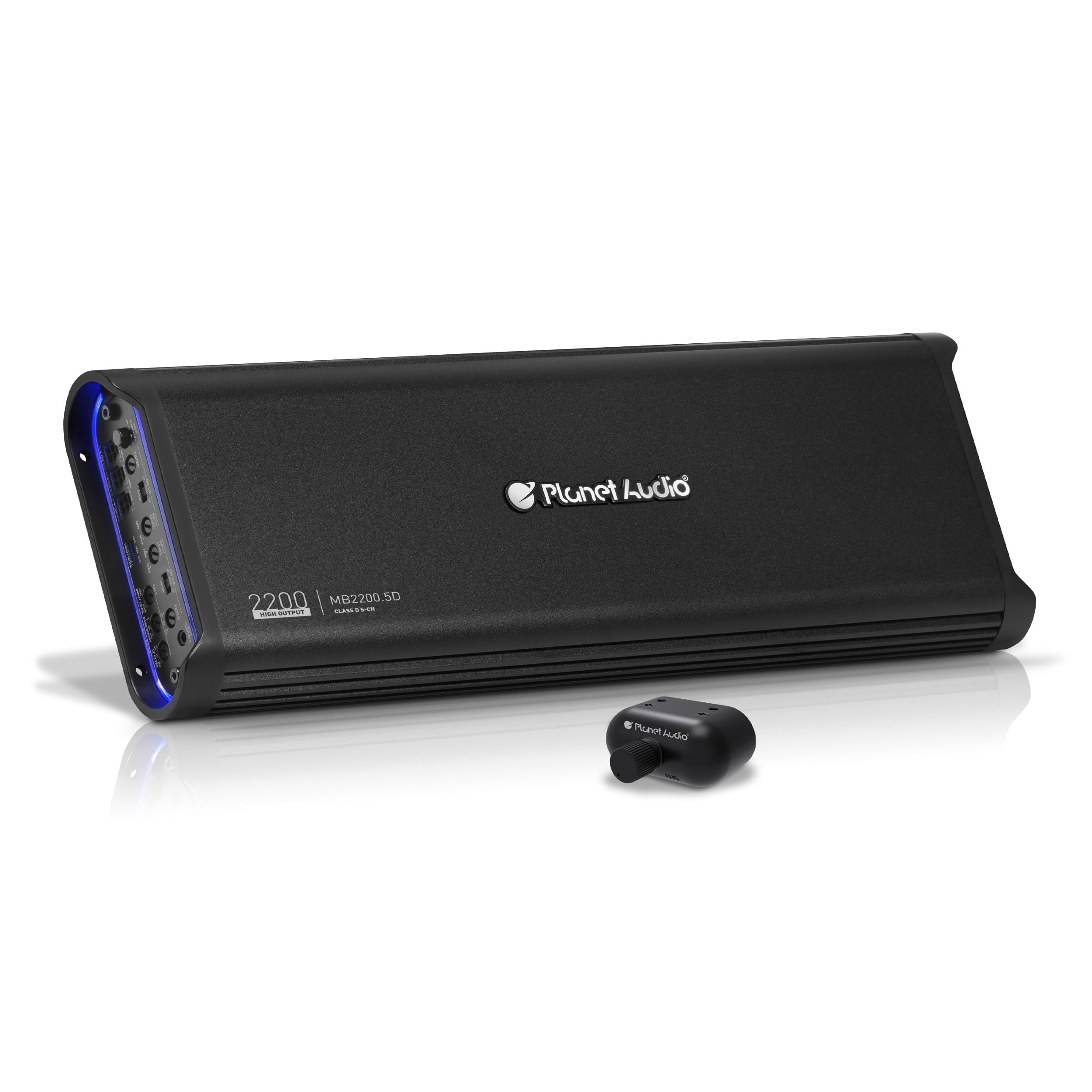 Planet Audio MB2200.5D Mini Bang Series Car Audio Amplifier - 2200 High Output, 5 Channel, Class D, 2 Ohm, Low/High Level Inputs, Low/High Pass Crossover, Full Range, Hook Up To Stereo and Subwoofer
