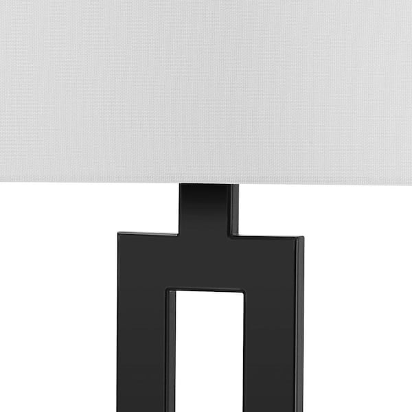 D'Alessio 20 in. Matte Black Table Lamp with White Linen Shade